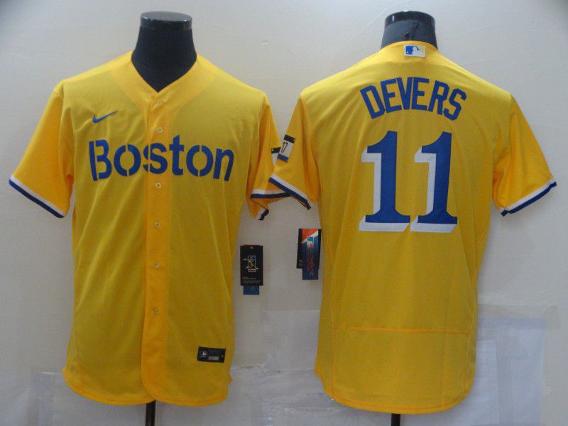 Men Boston Red Sox #11 Devers Yellow Elite 2021 Nike MLB Jerseys->boston red sox->MLB Jersey